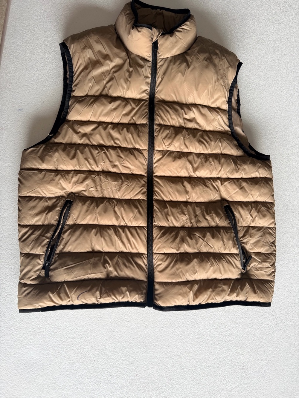 Perry Ellis Tan Quilted Puffer Vest with Black Trim